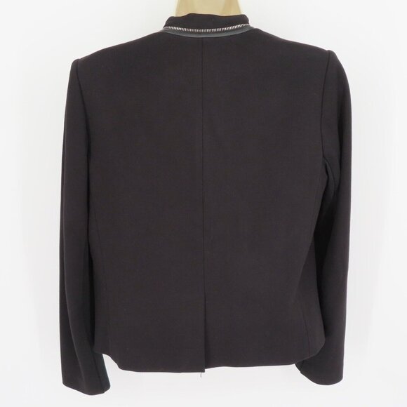 Rebecca Taylor Womens 6 Open Front Black Zipper Faux Leather Trim Blazer Jacket - Picture 3 of 9